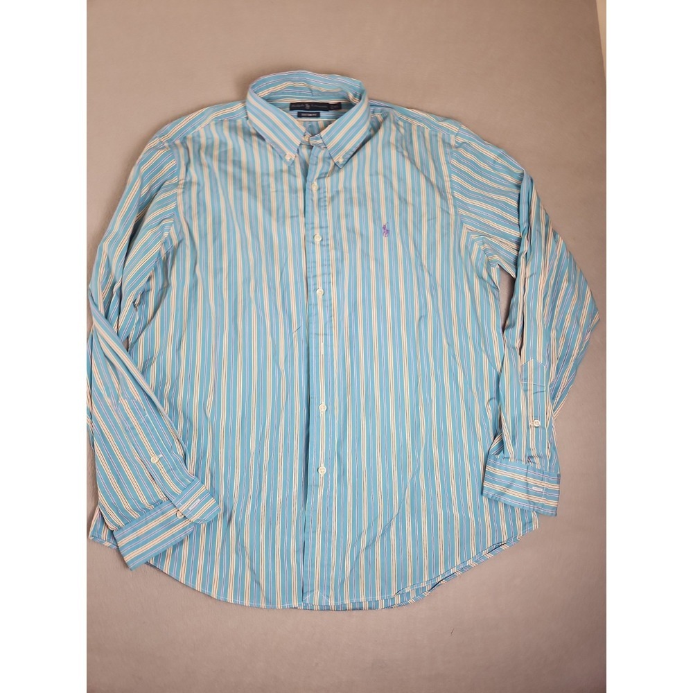 Ralph Lauren Custom Fit  Men's XL Blue Purple Stripe Button Down Long Sleeve